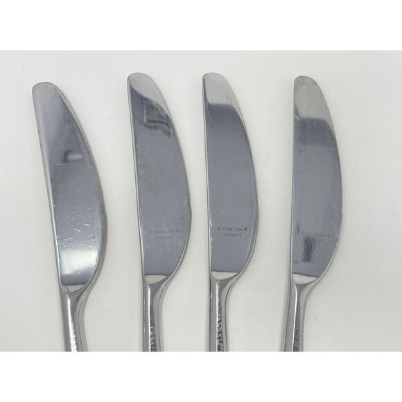 Gorham BISCAYNE Dinner Knives 18/10 Stainless Flatware Hammered 8 7/8” Set Of 4 - Picture 4 of 6
